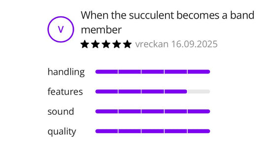 Five-star Thomann customer review titled When the succulent becomes a band member